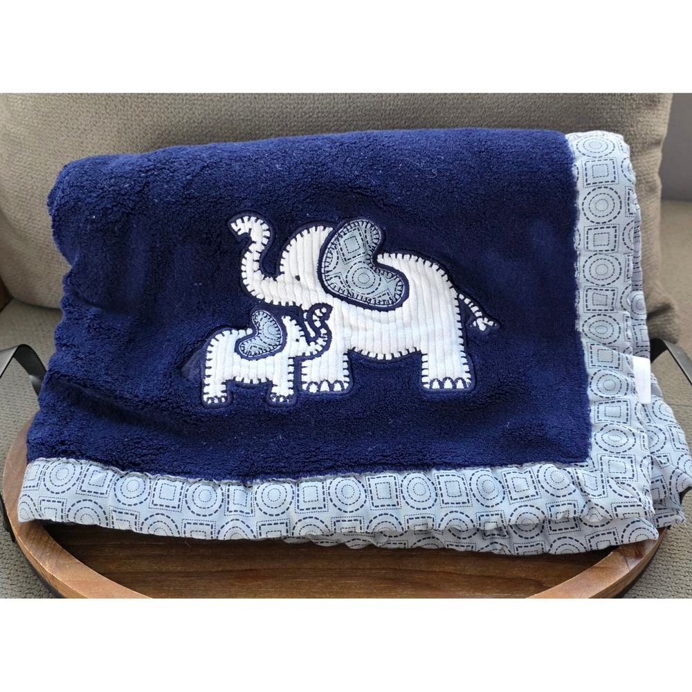 Koala Baby Navy Blue Plush Elephant Baby Blanket Blue Geometric Border 30x40